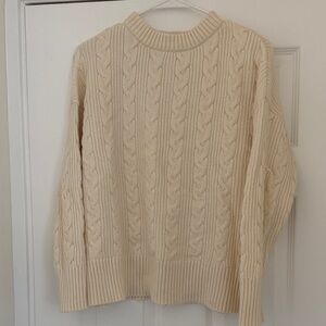 Cream Cable-Knit Crewneck Sweater - Women